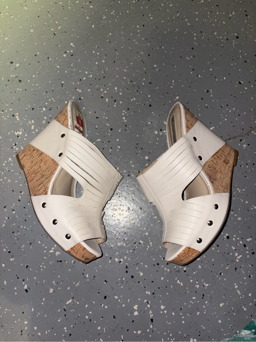 White Cork Wedge Sandals - Women's Slip-On Heels